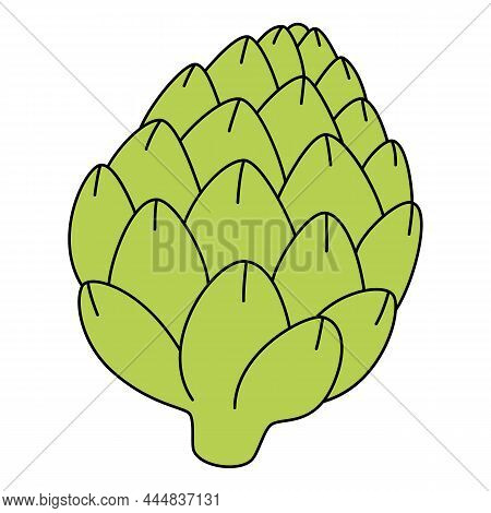 Cartoon Flower Bud Of Artichoke. Symbol Of Property Nutrition. Vector Illustration Of Vegetable Isol