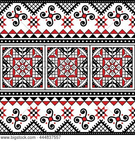 Ukrainian Pysanky Vector Seamless Folk Art Pattern - Hutsul Easter Eggs Repetitive Design In Black A