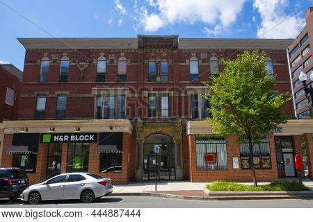 Quincy, Ma, Usa - Aug. 18, 2020: Historic Commercial Buildings At 1421 Hancock Street In Quincy, Mas