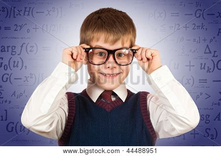 small kid prodigy on the formulas background