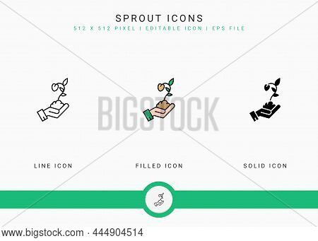 Sprout Icons Set Vector Illustration With Solid Icon Line Style. Plant Gardening Agriculture Concept