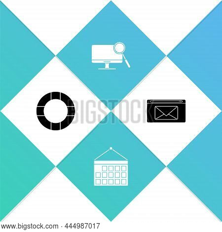 Set Lifebuoy, Calendar, Computer Monitor Diagnostics And Mail And E-mail Icon. Vector