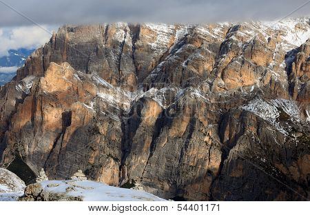 Winter alpine landscape in the Dolomites, Sella Group, Italy, Europe