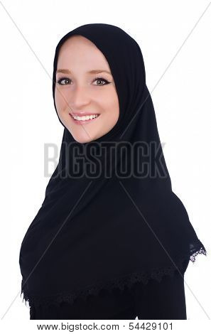 Woman with muslim burqa isolated on white