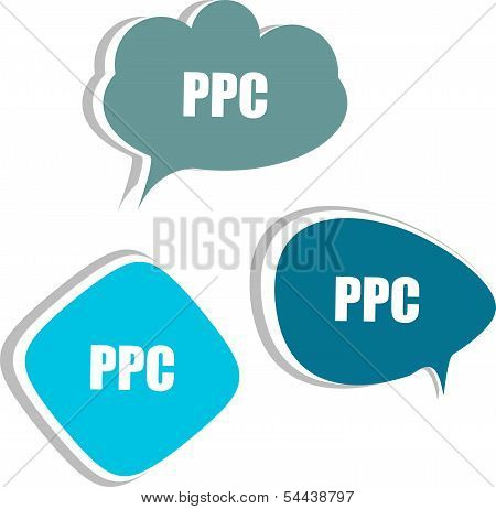 Ppc Word On Modern Banner Design Template. Set Of Stickers, Labels, Tags, Clouds