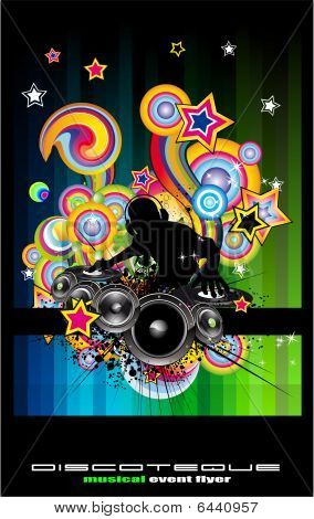 Discoteque Flyer con silueta de Dj abstracta.