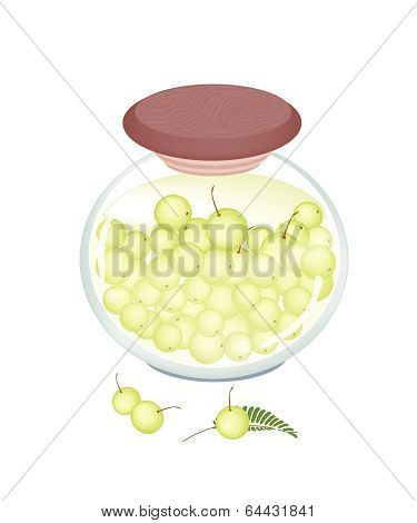 A Jar Of Delicious Pickled Or Preserved Gooseberries