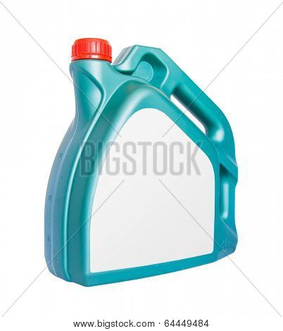 Engine oil canister with blank label isolated on white background.