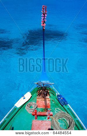 Close up of a traditional maldivian boat dhoni in a tropical ocean 