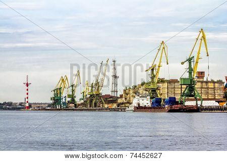 Cranes In The Marine Cargo Port Of Saint-petersburg