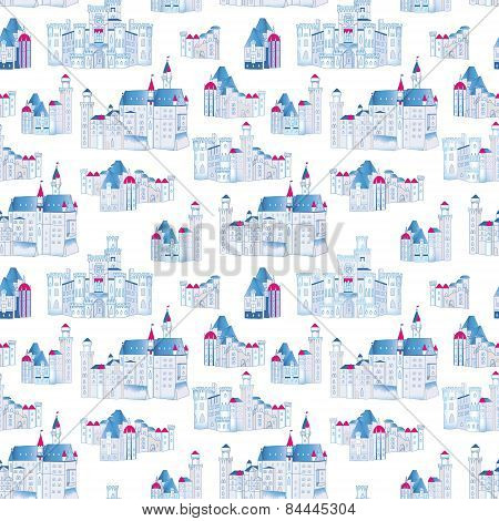 Winter medieval castles vector seamless print