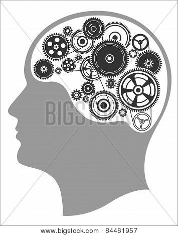 human head with gears inside