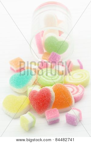 Sweet Jelly Candies And Jelly Hearts