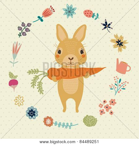 Cute animal and flowers