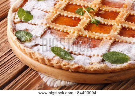 Italian Crostata With Apricot Jam And Mint Macro Horizontal
