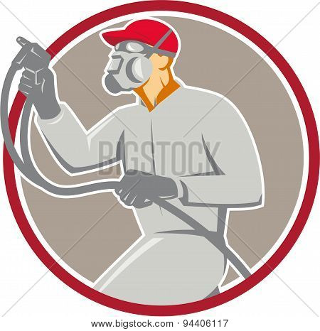Spray Painter Paint Gun Spraying Circle Retro