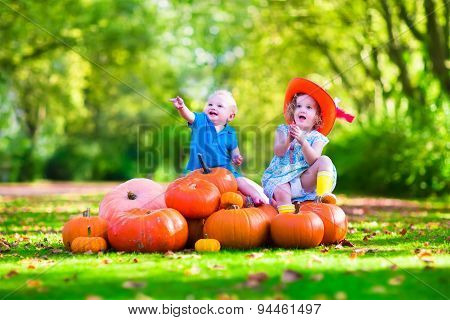 Kids Playing At Pumpkin Patch