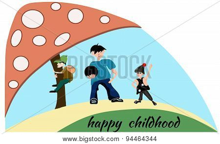 People boy, children, mushroom. Happy childhood