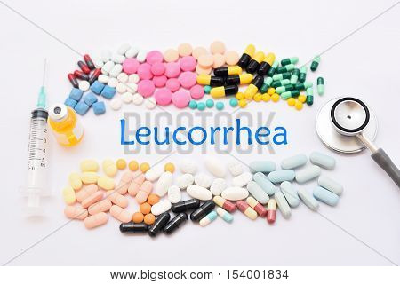 Syringe with drugs for leucorrhoea treatment, medical concept