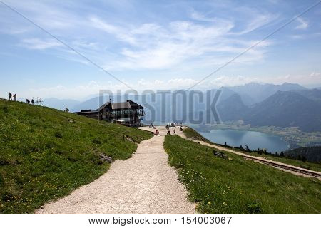 Steam locomotive of a vintage cogwheel railway going to Schafberg, Wolfgangsee / Schafberg Peak (1783m)