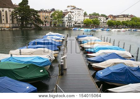 Boats on the quay in Zurich Switzerland