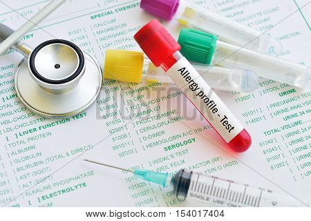 Test tube with blood sample for allergy profile test