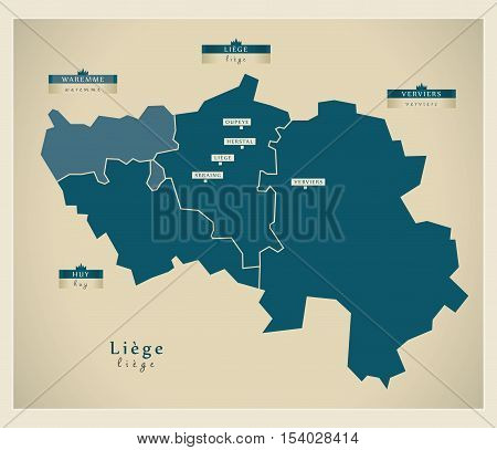 Modern Map - Liege BE Belgium illustration vector
