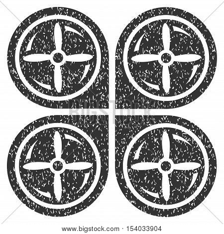 Nanocopter Screws Rotaion grainy textured icon for overlay watermark stamps. Flat symbol with unclean texture. Dotted glyph gray ink rubber seal stamp with grunge design on a white background.