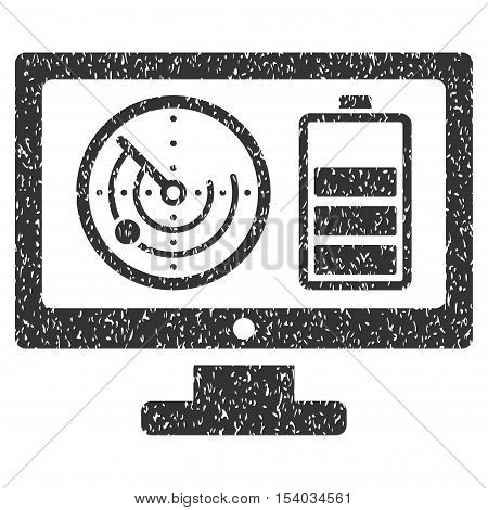 Radar Battery Control Monitor grainy textured icon for overlay watermark stamps. Flat symbol with scratched texture. Dotted glyph gray ink rubber seal stamp with grunge design on a white background.
