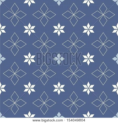 Abstract snowflakes and stars on a blue background Ethnic Scandinavian pattern Ethnic Scandinavian pattern Scandinavian Nordic pattern Folk art, Winter theme Winter seamless pattern Christmas quilt.