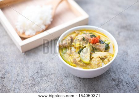 Thai green curry in white bowl Thailad food