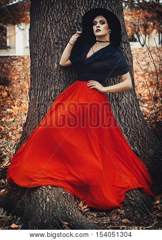 Beautiful girl in the image of the witch