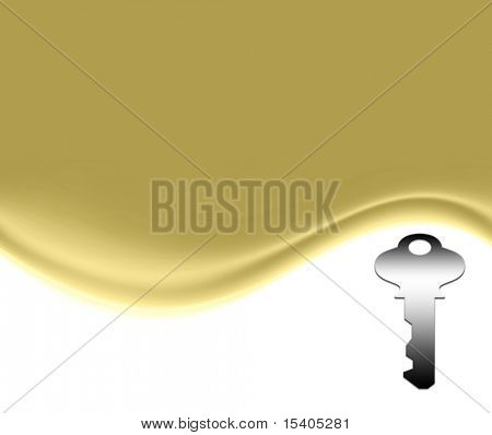 llave de plata sobre fondo de oro liso de la onda en blanco