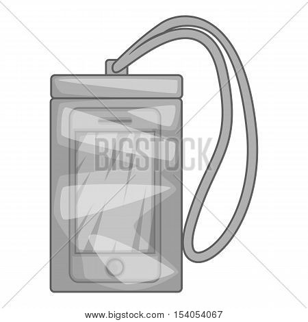 Waterproof phone case icon. Gray monochrome illustration of case vector icon for web design