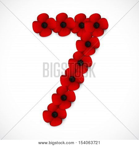 a red and black number seven in poppies