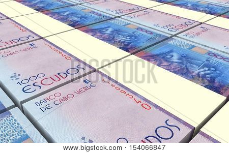 Cape Verdean escudos bills stacks background. 3D illustration.