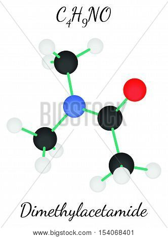 Dimethylacetamide C4H9NO molecule isolated on white in vector