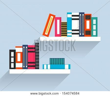 Cool Illustration With The Book Shelves On The Grey Wall.