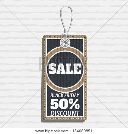 sale tag design on the theme of black friday sale, discount with cardboard texture. black friday tag template made in material design style with text. vector illustration
