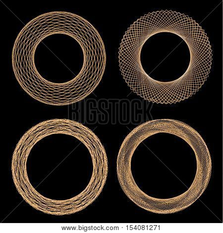 Set of mandalas. The ornament a circular geometric pattern spirogram. Oriental pattern. Concentric radiating graphic. Abstract circular spiral element. Vector illustration on isolated background.