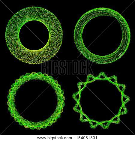 Set of mandalas. The ornament a circular geometric pattern spirogram. Oriental pattern. Concentric radiating graphic. Abstract circular spiral element. Vector illustration on isolated background.