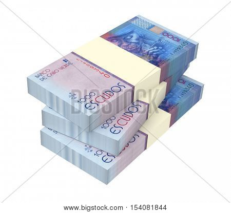 Cape Verdean escudos bills isolated on white background. 3D illustration.