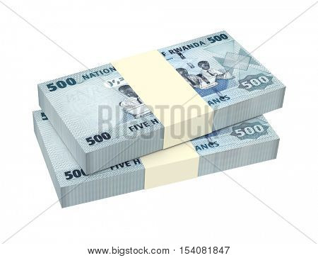 Rwandan francs bills isolated on white background. 3D illustration.