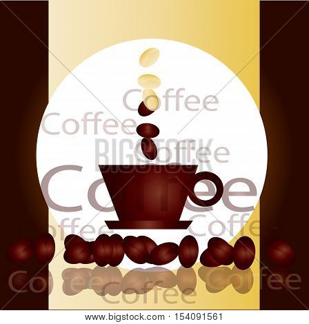 Coffee cup on seamless background with beans. Vector illustration.