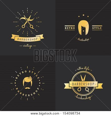 Gold barbershop logo vector set. Vintage hipster design. Part one.