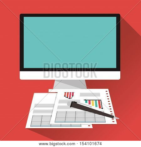 Invoice document and computer icon. Business finanace payment and tax theme. Colorful design. Vector illustration