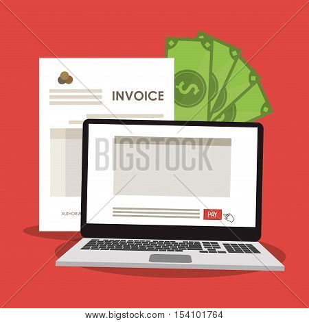 Invoice document bills and laptop icon. Business finanace payment and tax theme. Colorful design. Vector illustration