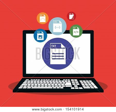 Invoice document and laptop icon. Business finanace payment and tax theme. Colorful design. Vector illustration