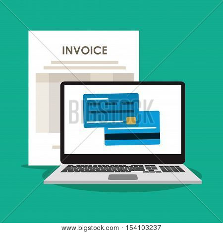 Invoice document credit card and laptop icon. Business finanace payment and tax theme. Colorful design. Vector illustration