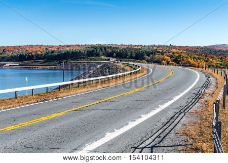 Fall foliage on the Neversink Reservoir in New York State's Catskill region